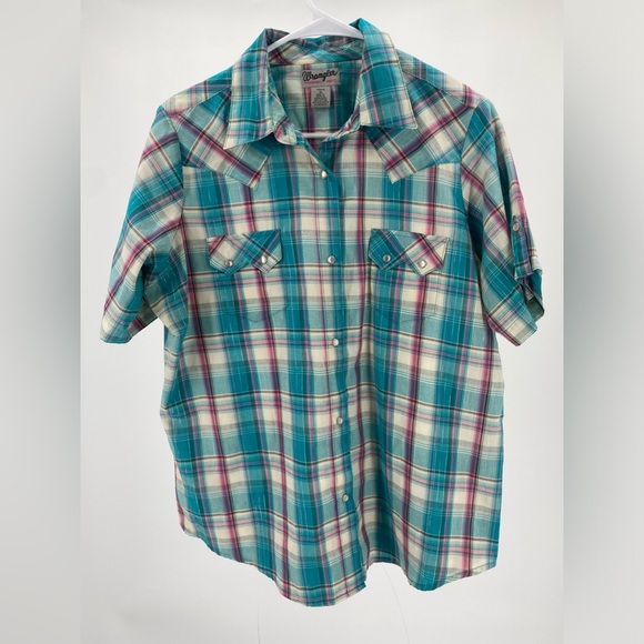 Wrangler Wrancher womens short sleeve‎ pearl snap shirt, XL - Picture 1 of 8